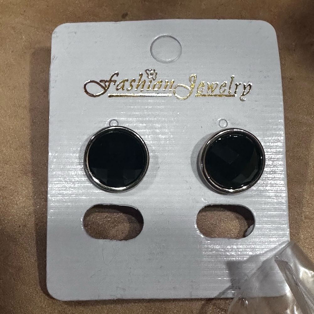Gold and Black Stud Earrings - Picture 3 of 6
